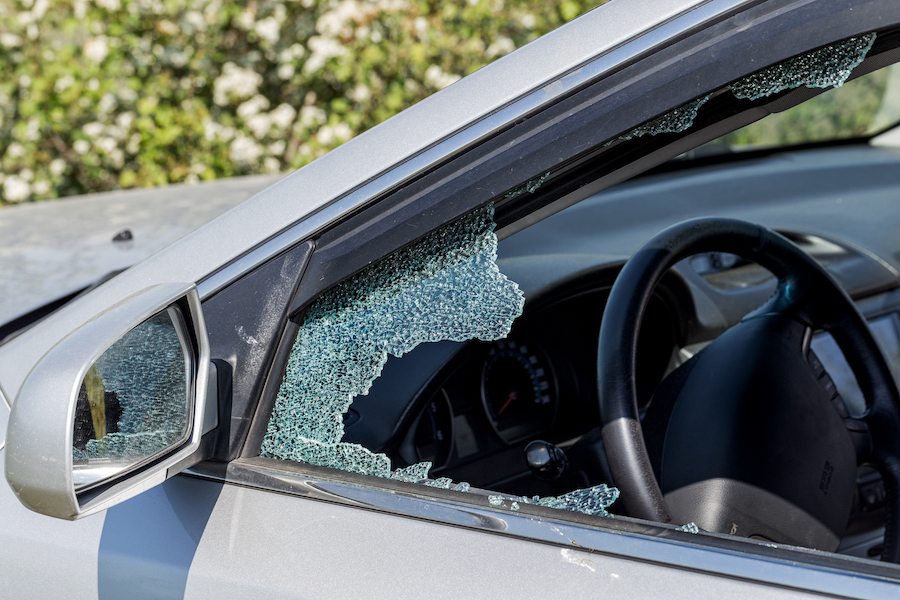 Car window with shattered glass