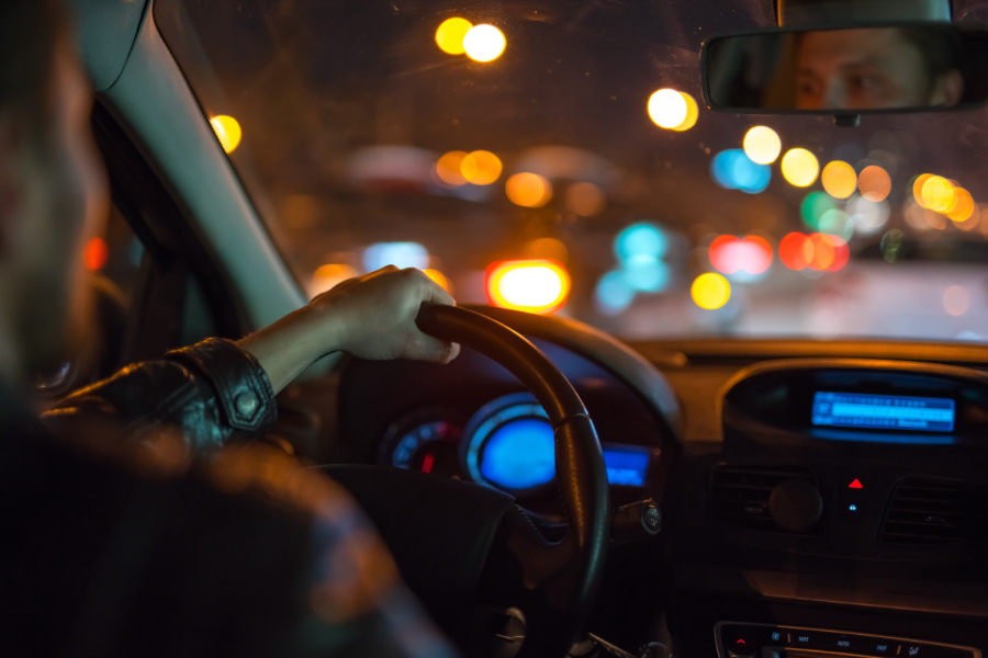 lights through car dashboard at night