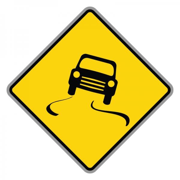 slippery roads sign